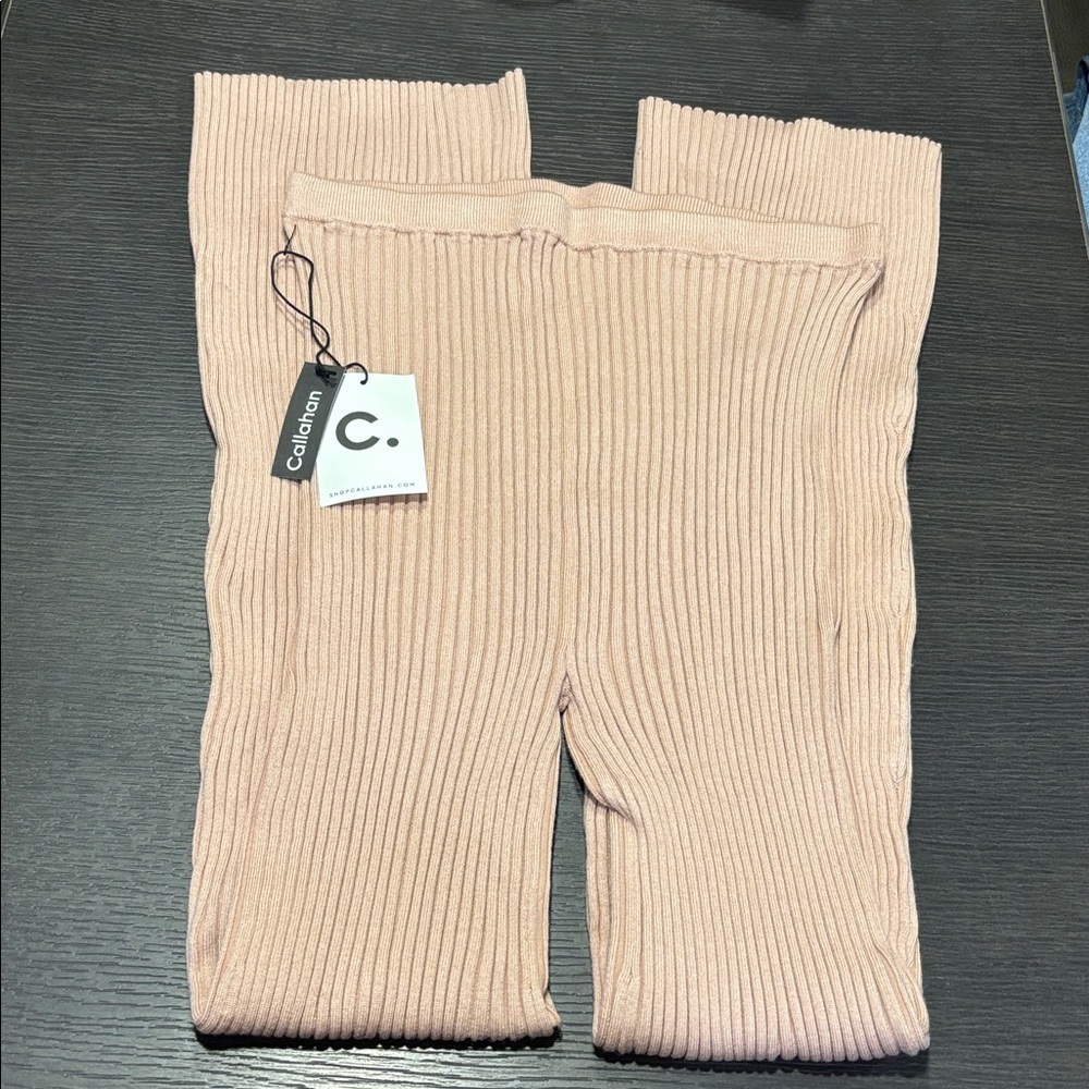 Callahan Knitwear Pink High Waisted Flare Leg Ribbed Casual Pant WN Large NWT - Picture 4 of 7